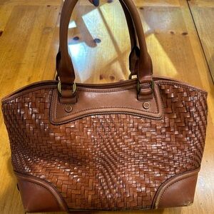 Cole Haan Leather Genevieve Brown Woven Leather Handbag